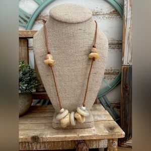Women's Natural Bead Necklace with  Leather Cord BOHO NEW!